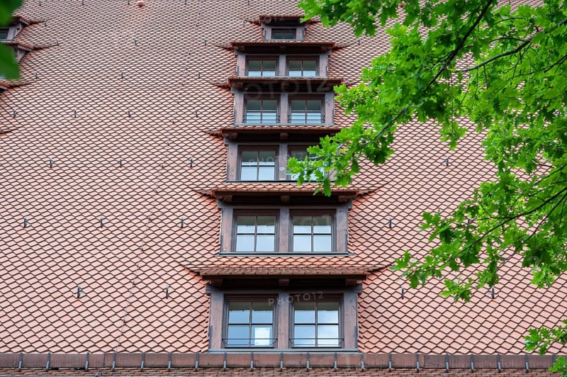 Dormer windows of the imperial stables, former granary, built around 1494, today a youth hostel, Nuremberg Middle Franconia, Bavaria, Germany, Europe