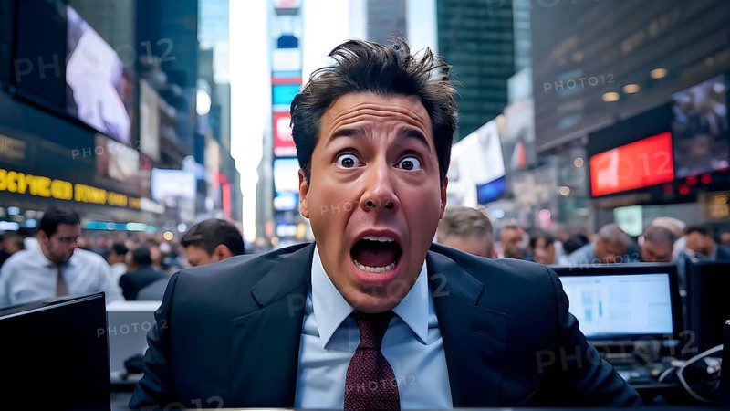 Stock trader in stress and panic in a market crash, AI generated