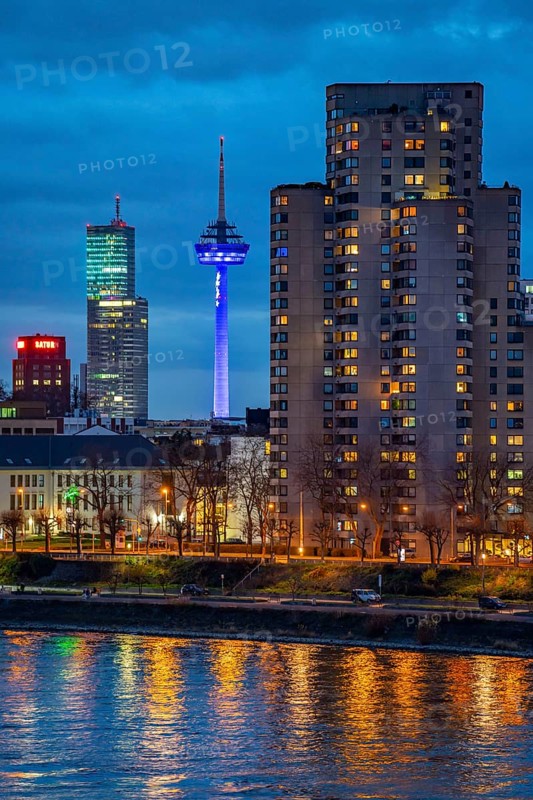 Skyline of Cologne, with the Colonius television tower, skyscrapers, on the Rhine, North Rhine-Westphalia, Germany, Europe