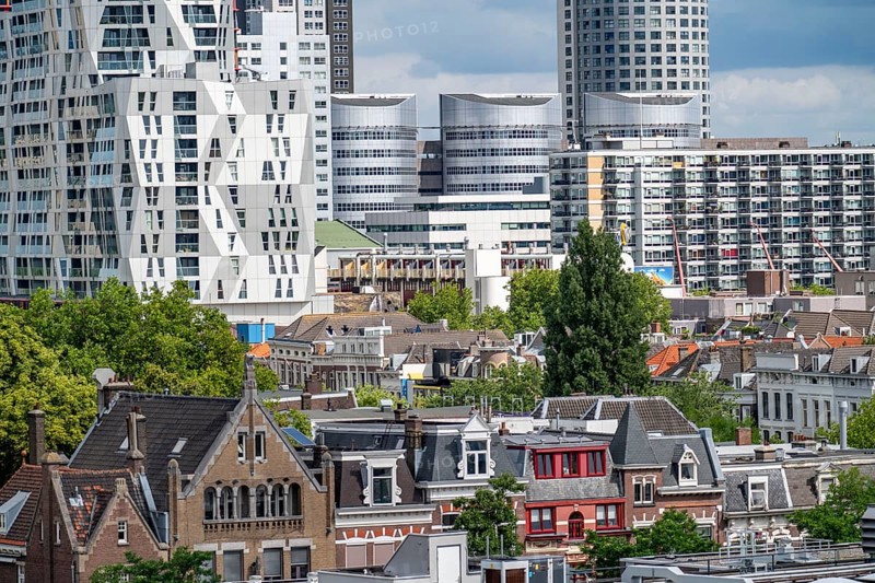 The skyline of Rotterdam, city centre, buildings around the Delftse Poort, Netherlands