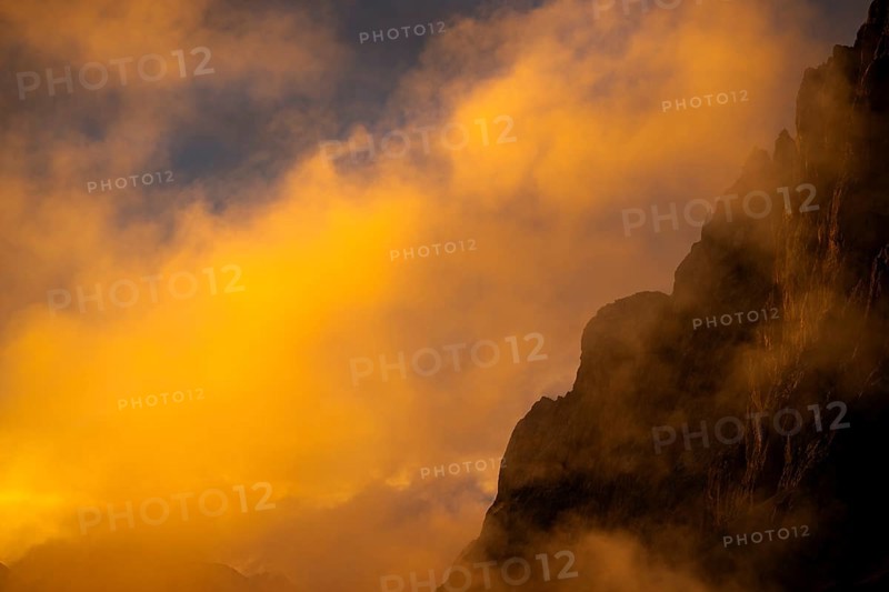 Montafon mountains with dramatic cloudy sky at sunset, Tschagguns, Rätikon, Montafon, Vorarlberg, Austria, Europe