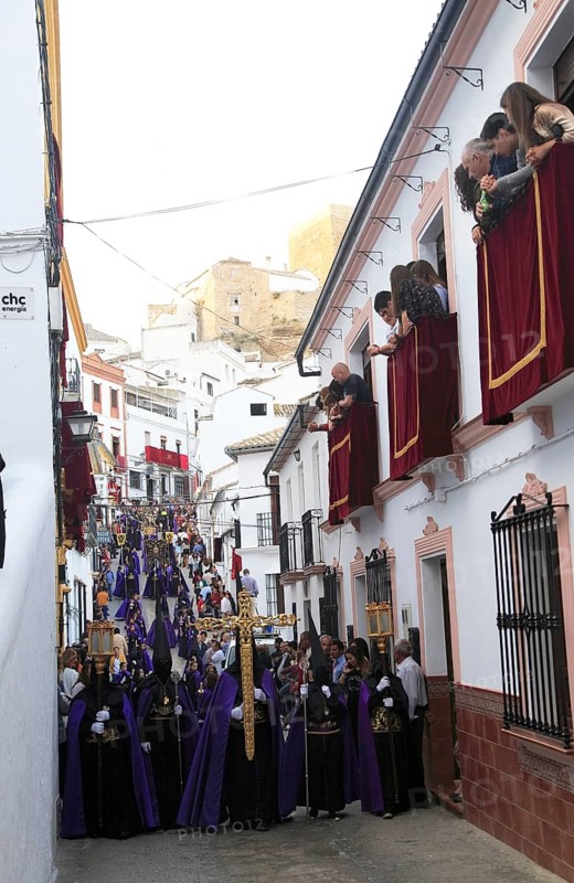 Easter Christian religious procession through streets of Setenil de las Bodegas, Cadiz province, Spain, Europe