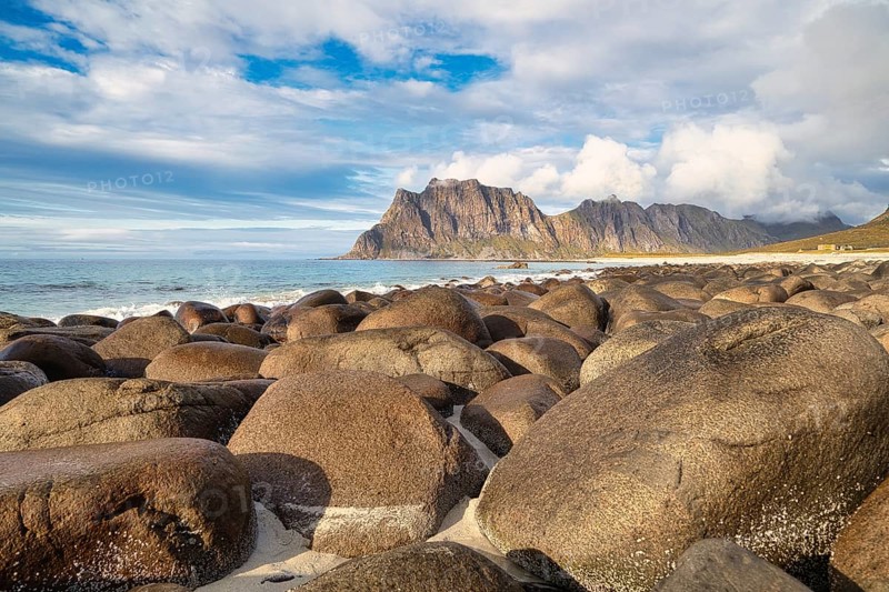 Stones on Uttakleiv beach, Leknes, Nordland, Lofoten, Norway, Europe