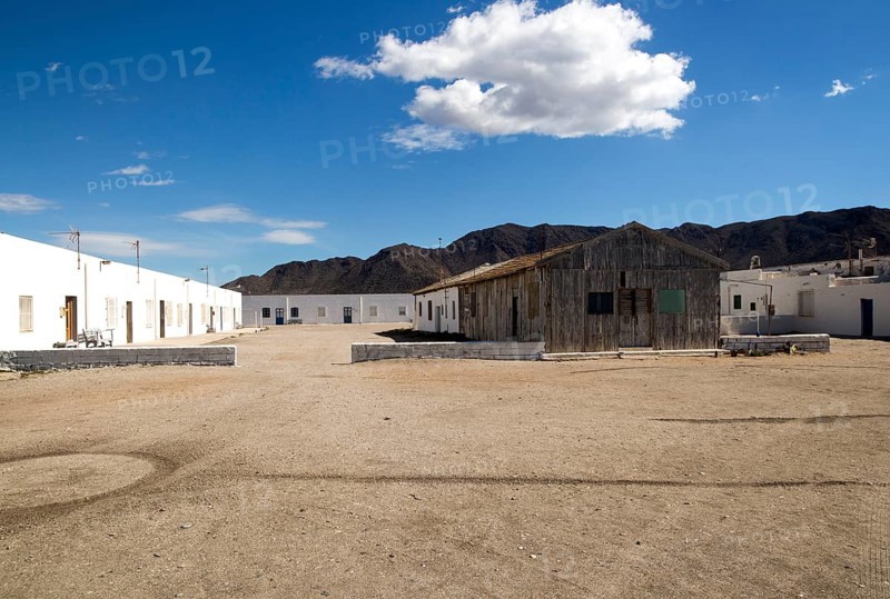 Workers housing at Las Salinas, La Almadraba de Monteleva, Cabo de Gata natural park, Nijar, Almeria, Spain, Europe