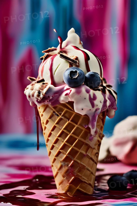 AI generated surreal food art blending a dripping ice cream cone morphing into digital bytes surrealistic blend of food