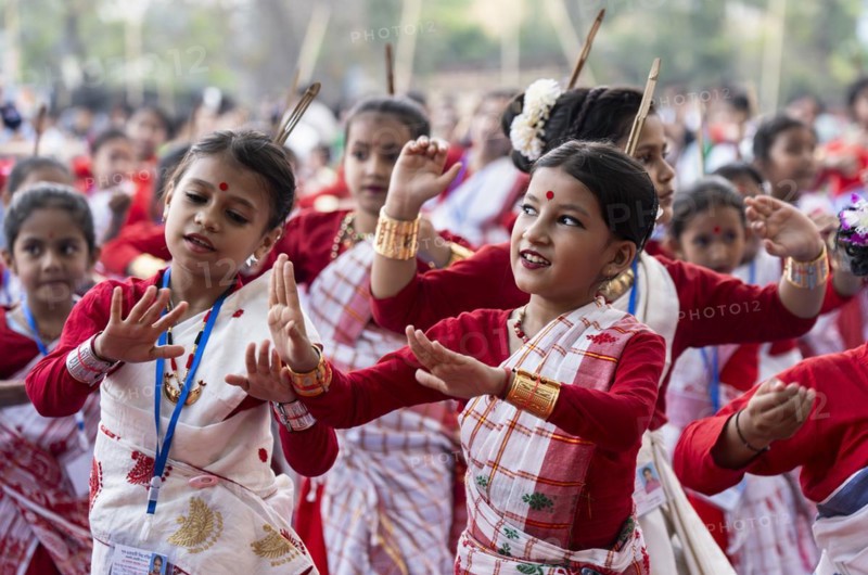 Children participate in a Bihu dance workshop, ahead of Rongali Bihu festival, in Guwahati, Assam, India on 6 April 2024. Bihu dance is a traditional dance form from the state of Assam, associated with the Bihu festival, which marks the beginning of the Assamese New Year
