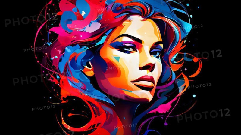 AI generated abstract portrait in vector art foundation watercolor textures with overlapping photographic elements