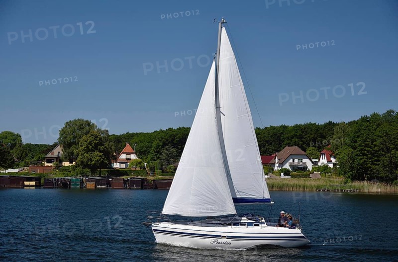 Europe, Germany, Mecklenburg-Western Pomerania, island town of Malchow, Lake Malchow, sailing boat, Malchow, Mecklenburg-Western Pomerania, Germany, Europe