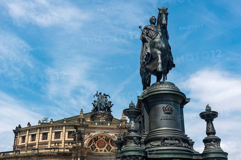 King John and Semper Opera House in the Old Town, architecture, attraction, famous, equestrian statue, opera, music, historical, history, architecture, building, UNESCO, World Heritage Site, culture, cultural history, reconstruction, renovation, tourism, city trip, building, baroque, Saxony, Dresden, Germany, Europe