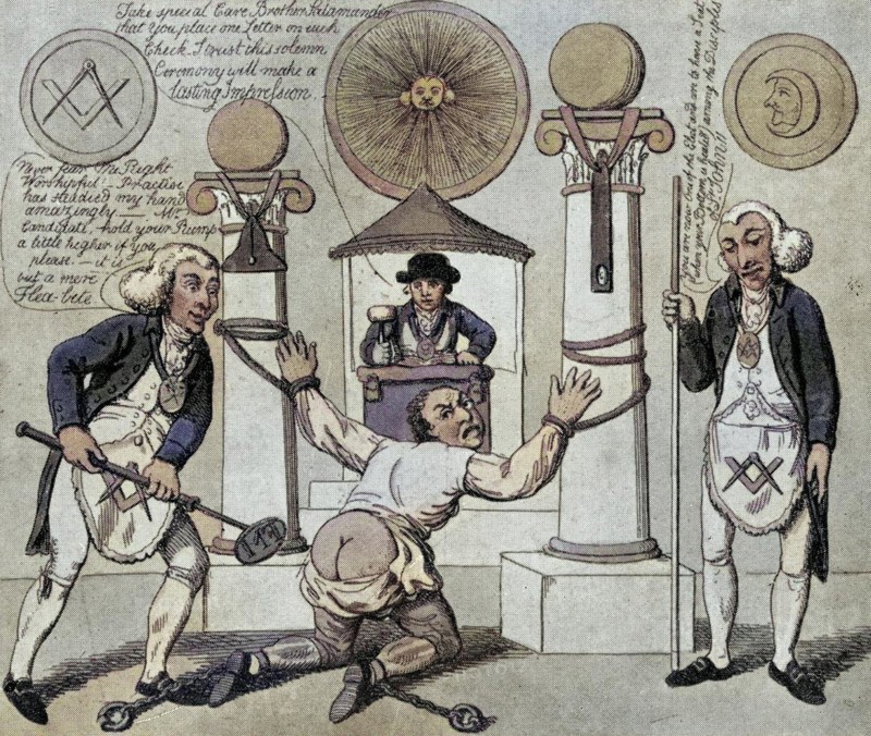 How to make a Mason. English anti masonic caricature from 1800 From the book The Freemason by Eugen Lennhoff published 1932, How to make a Mason. English anti masonic caricature from 1800 From the book The Freemason by Eugen Lennhoff published 1932, Historic, digitally restored reproduction from a 19th century original, Record date not stated