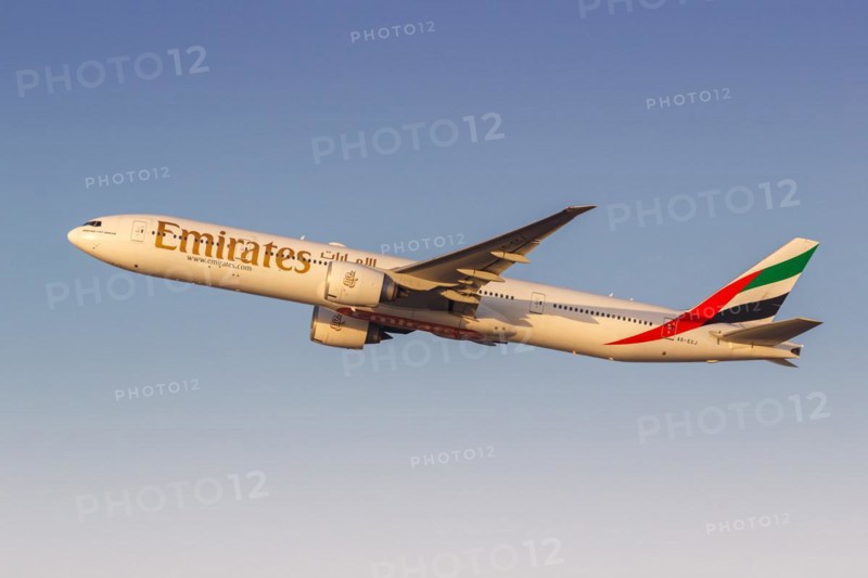 An Emirates Boeing 777-300ER aircraft with the registration A6-ECJ at the airport in Dubai, United Arab Emirates, Asia