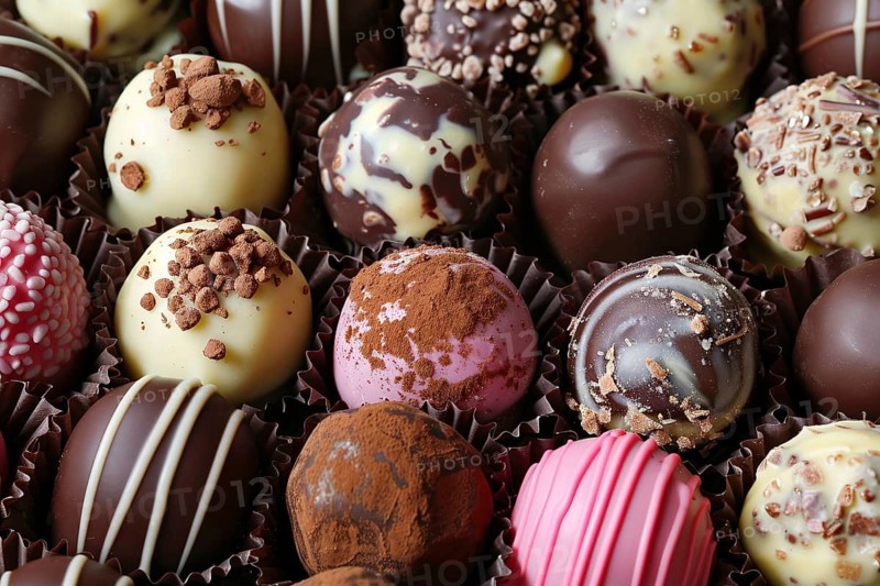 Close up of different pralines. Generative Ai, AI generated