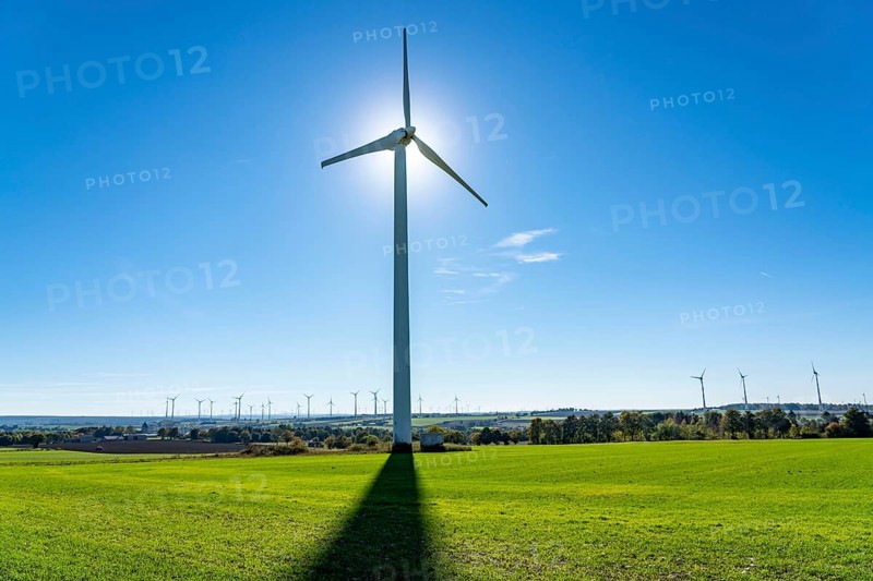 Wind farm above the village of Lichtenau, self-proclaimed energy town, Paderborn district, OWL, A North Rhine-Westphalia, Germany, Europe