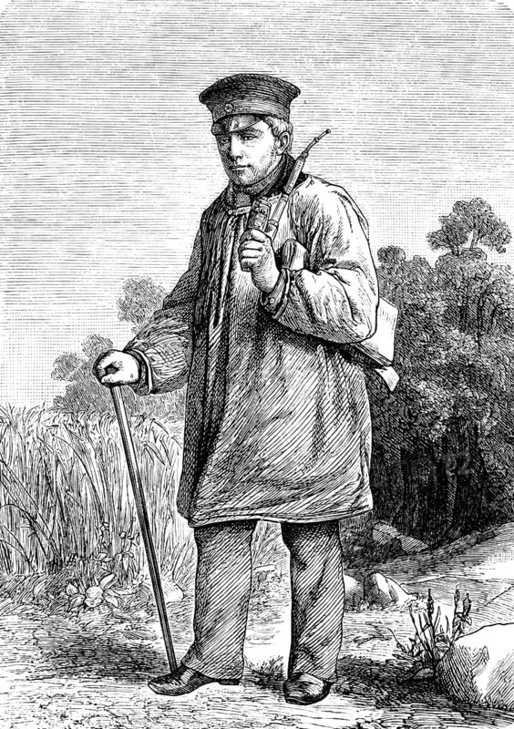 Chief President and District Administrator Baron Ludwig Wilhelm Phillip von Bincke in old age, statesman appointed by King Friedrich Wilhelm III, jurisdiction, envoy, improvements in agriculture and industry, travelling in Spain, pipe, smoker, cap, walking stick, nature, Prussia, historical illustration 1882
