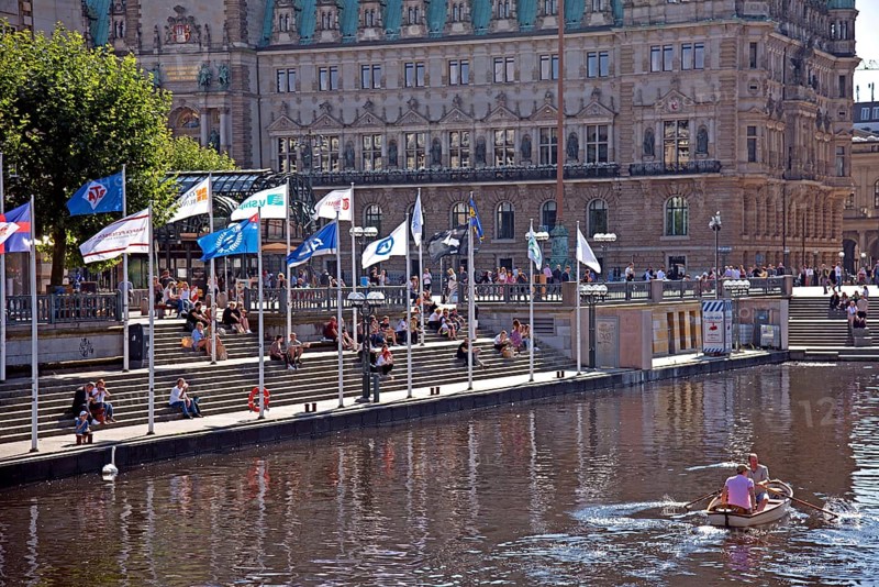 Europe Germany Hanseatic City of Hamburg City, Rathausmarkt, City Hall, Kleine Alster, Federal Republic of Germany