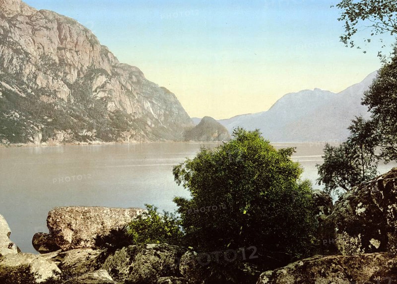 Sandven Lake, Odde, Odda, Hardangerfjord, Norway, View from 1885, Historical, digitally restored reproduction from a 19th century original, Record date not stated, Europe