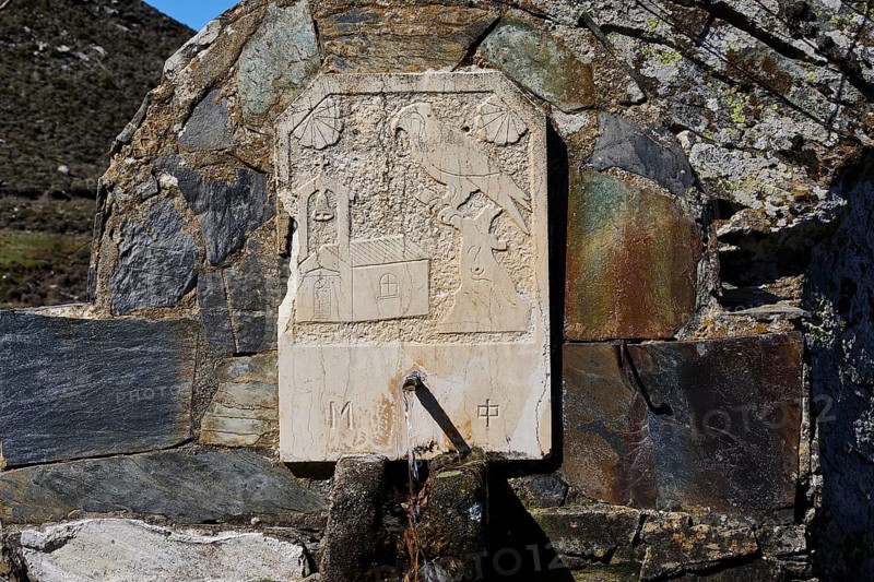 Engraved stone tablet with religious symbols, set into a rock, Chapel of Agios Ioannis Prodromos, Sembronas, Lefka Ori, White Mountains, mountain massif, west, Crete, Greece, Europe