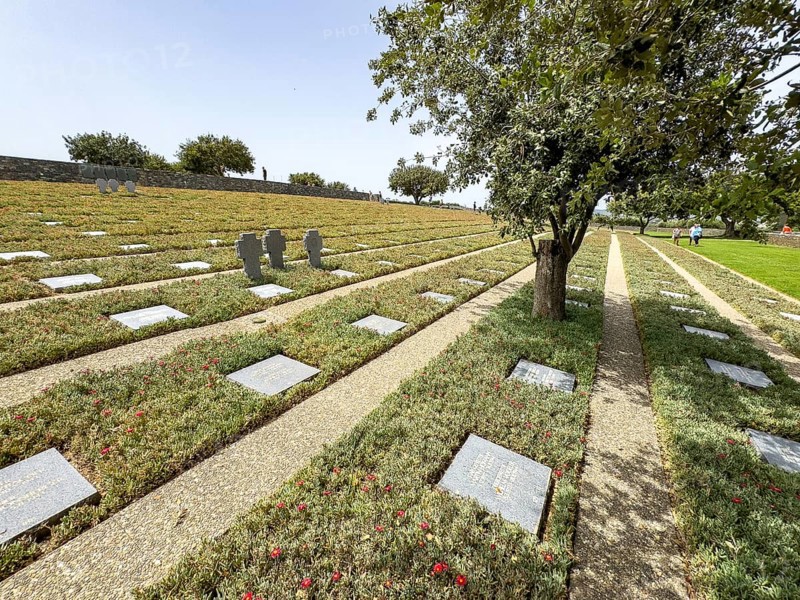 Part of a German military cemetery inaugurated in 1974 by the German War Graves Commission on a former battlefield in World War II on a heavily contested hill at altitude 107, Maleme, Crete, Greece, Europe