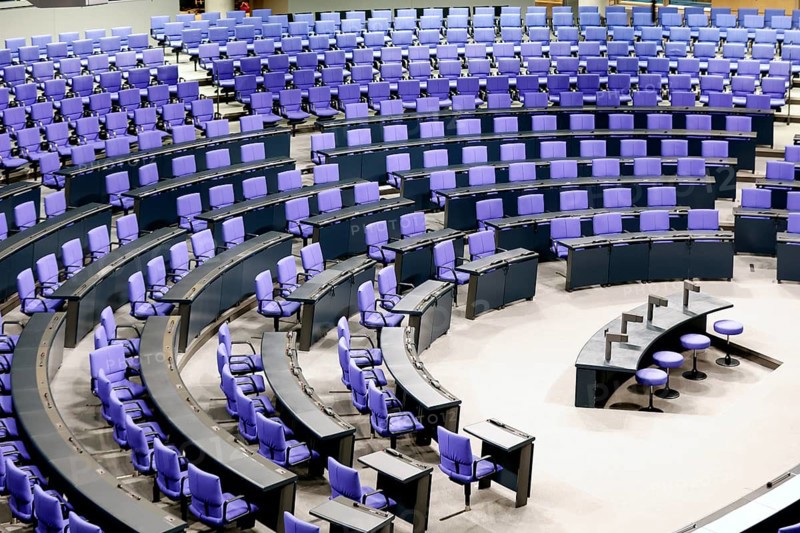 View of the German Bundestag. There are 736 seats for MPs in the 20th German Bundestag. In future, instead of first and second votes, there will be one constituency vote and one main vote, thus eliminating overhang mandates, Berlin, 26.01.2023