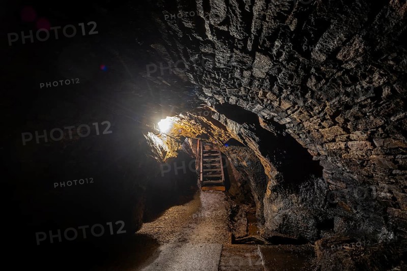 Wheel room of the Unverhofft Segen Gottes Erbstolln in Oberschöna, where there is a 13 metre high and 2.5 metre wide vault, in which a water wheel was operated in the 18th century, which kept the pumps running at a depth of 70 metres, 19th Day of the Mining and Metallurgy Exhibition in the District of Central Saxony, Oberschöna, Saxony, Germany, Europe
