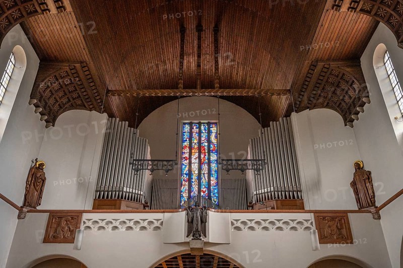 Organ loft of St Otto's Church, built from 1912 to 1914 in Art Nouveau style, Siechenstraße 61, Bamberg, Upper Franconia, Bavaria, Germany, Europe