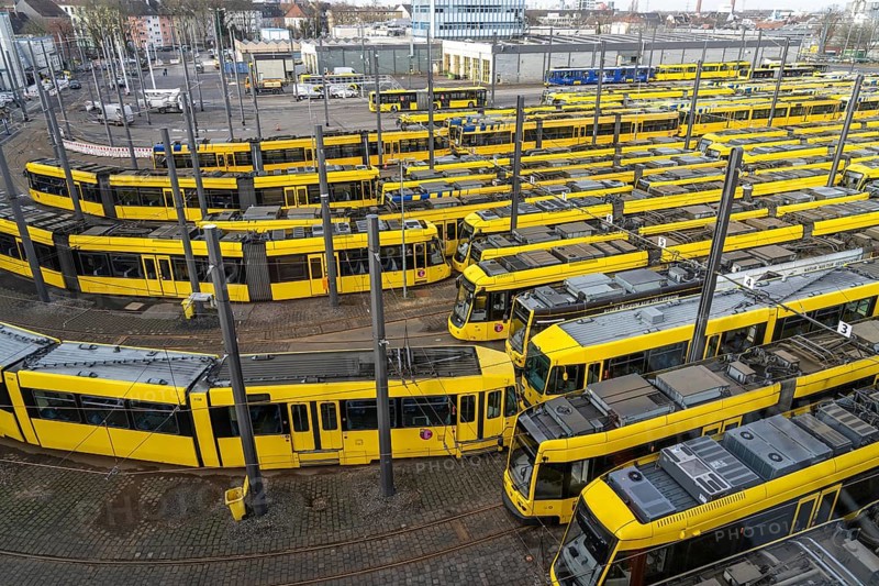 Warning strikes in local public transport, Ruhrbahn trams at the depot, VERDI union members on strike, no trains running, Essen, North Rhine-Westphalia, Germany, Europe