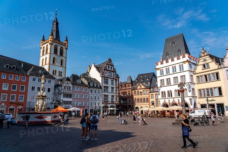 Houses, skyline on the main market square in the city centre of Trier, Rhineland-Palatinate, Germany, Europe