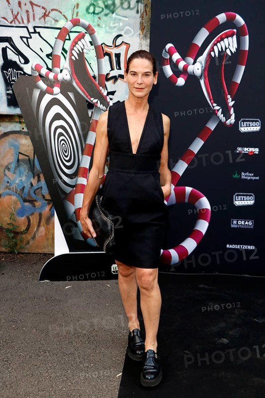 Bibiana Beglau at the opening of the Tim Burton exhibition in the Radsetzerei on the RAW site in Berlin on 18 July 2024
