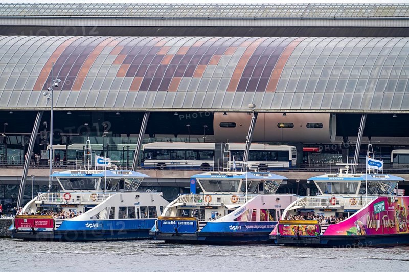 GVB ferries for pedestrians and cyclists across the river Ij, to Amsterdam Centraal station, free of charge, to the eastern neighbourhoods, Netherlands