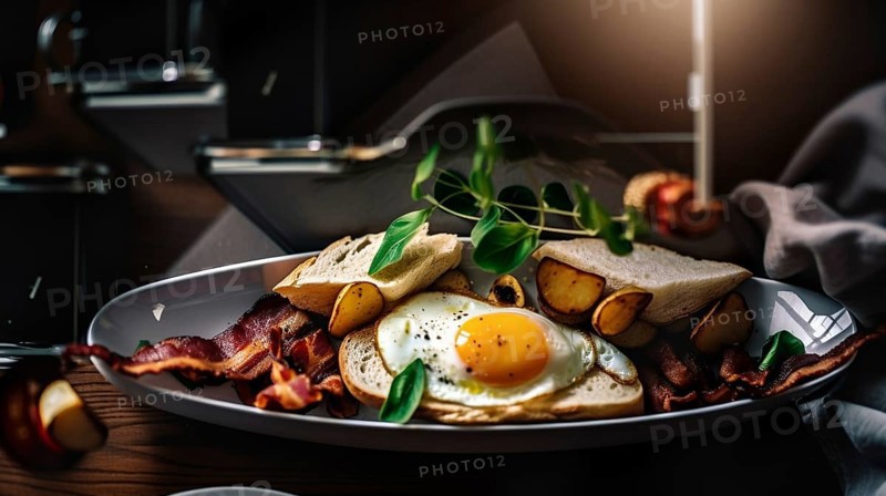 Delicious fresh eggs breakfast variety layout with all the fixings, generative AI, AI generated
