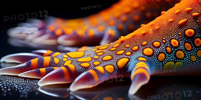 Nano material inspired by gecko feet with intricate patterns and vibrant colors representing adhesive properties, AI generated