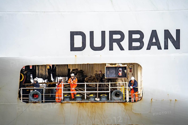 North lock in the overseas harbour of Bremerhaven, the vehicle transporter Durban Highway, under the flag of Panama, can load around 600 cars, leaves the harbour from the Bremerhaven car terminal, loaded with new cars, then heads for the Suez Canal, Bremen, Germany, Europe