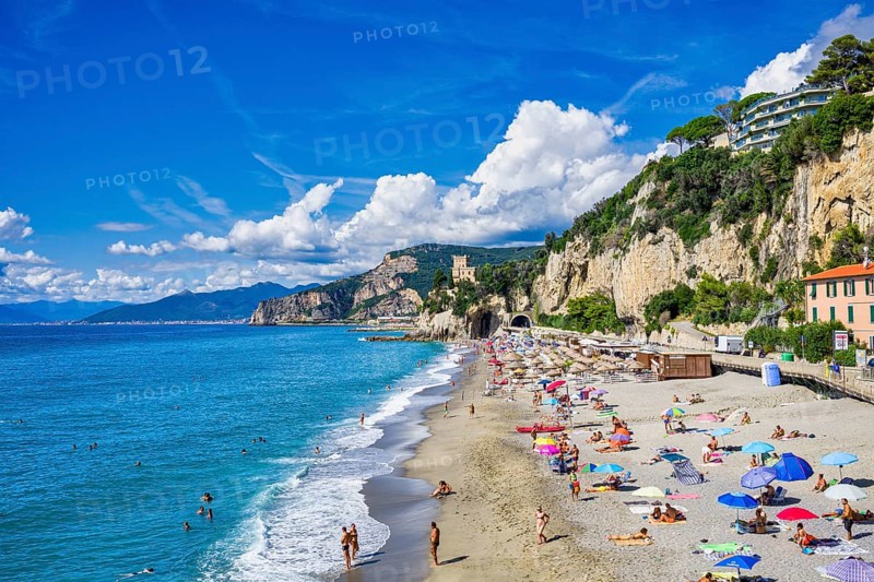 Beach near Finale Ligure, Liguria, Italy, Europe