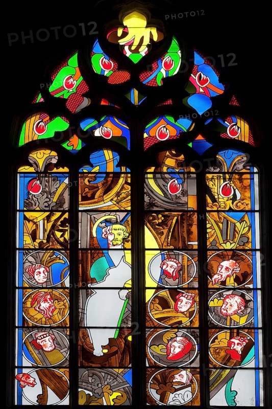 Stained glass in the cathedral of Nevers, Nievre, Bourgogne-Franche-Comte, France, Europe