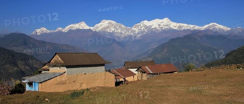 Farmhouses near Ghale Gaun and Manaslu Range, Nepal, Asia