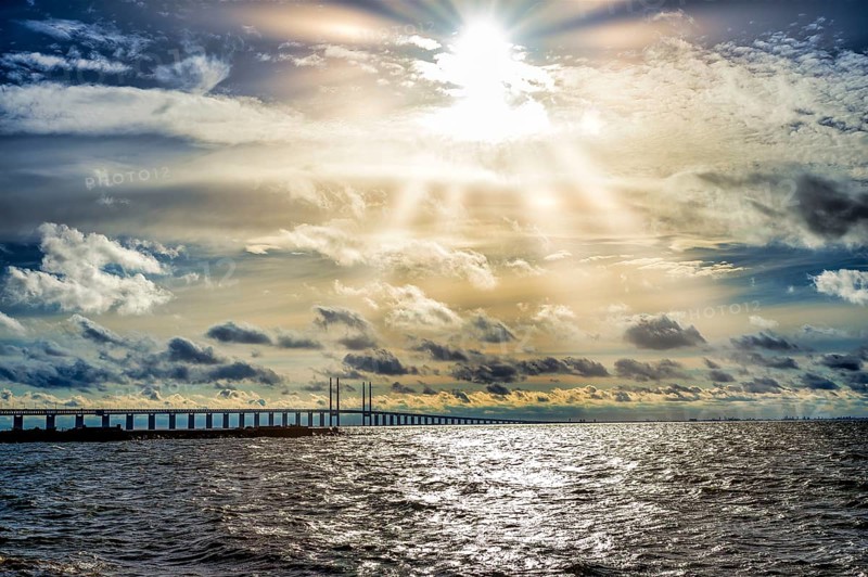 Öresund Bridge, Malmö, Öresund coast, Sweden, sunset, backlight, Europe
