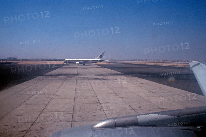 Aeroplane on the runway in perch position, airport, Cairo, Egypt, September 1989, vintage, retro, old, historical, Africa