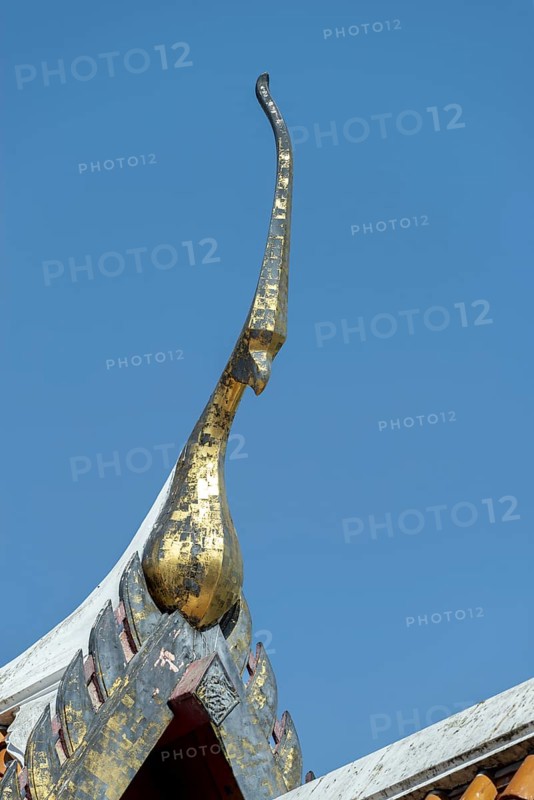 Chofah on the pediment, roof decoration on the Uposatha Hall, Ubosot, Wat Benchamabophit, marble temple, Bangkok, Thailand, Asia