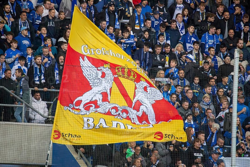 The flag of the former Grand Duchy of Baden in the TSG Hoffenheim fan curve. Hoffenheim fans sing the Badnerlied, Baden's regional anthem, in front of every home game