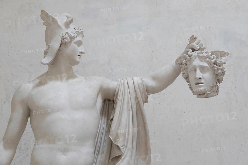 Possagno, Italy, June 2022: Perseus statue with Medusa, named Perseo Trionfante, by Antonio Canova, 1801, Europe