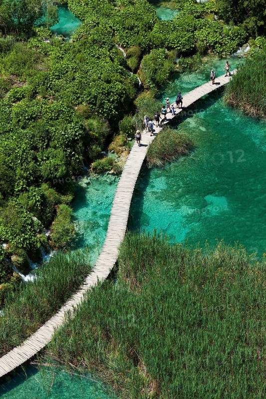 Boardwalk over lakes in the Plitvice Lakes National Park, Plitvicka Jezera, Lika-Senj, Croatia, Europe
