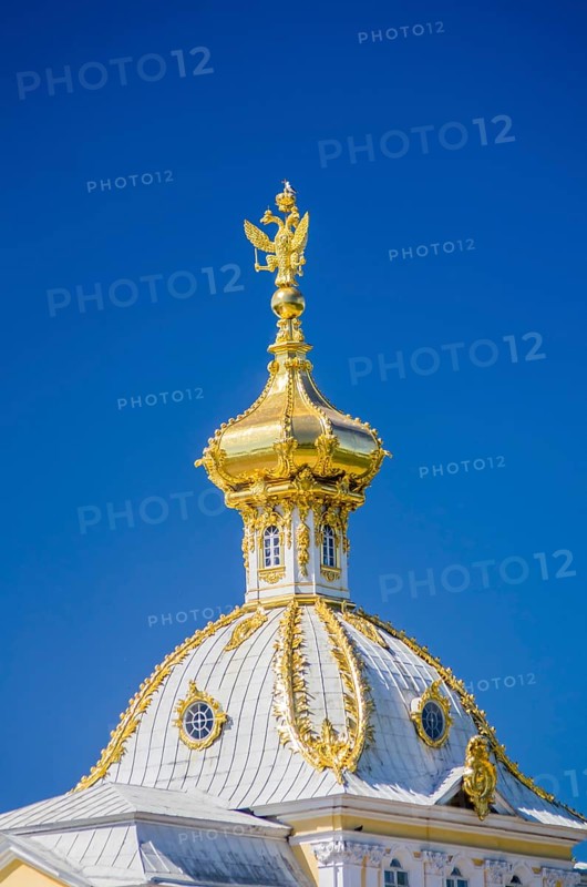 Closeup of dome with Russian Eagle in Peterhof, Saint-Petersburg, Russia, Europe