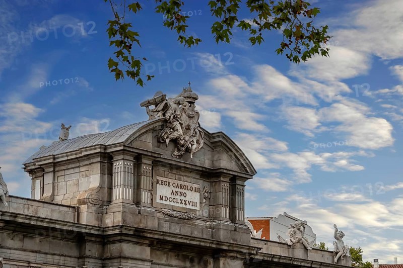 The Puerta de Alcalá is a Neo-classical gate in the Plaza de la Independencia in Madrid, Spain, Europe