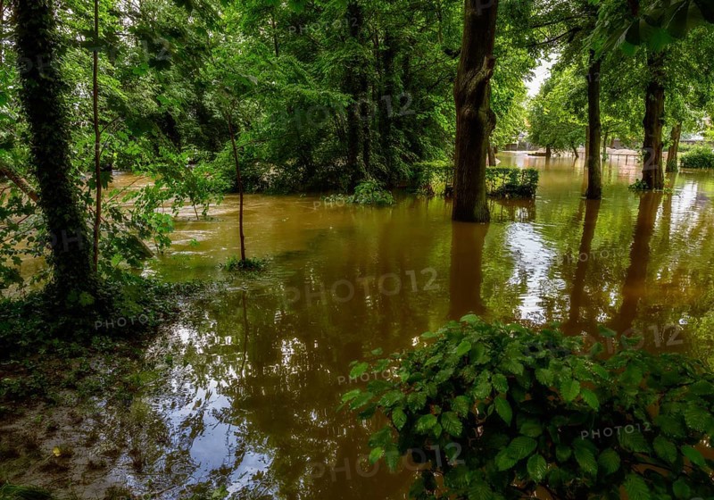 Flooded landscape after heavy rain in Schrobenhausen