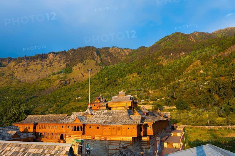The roof of Bhimakali Temple, situated among the mountains of the Himalayas in Sarahan, Himachal Pradesh, India, Asia