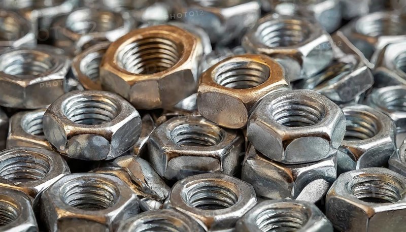 Metal, material, various nuts, screw connections, made of stainless steel
