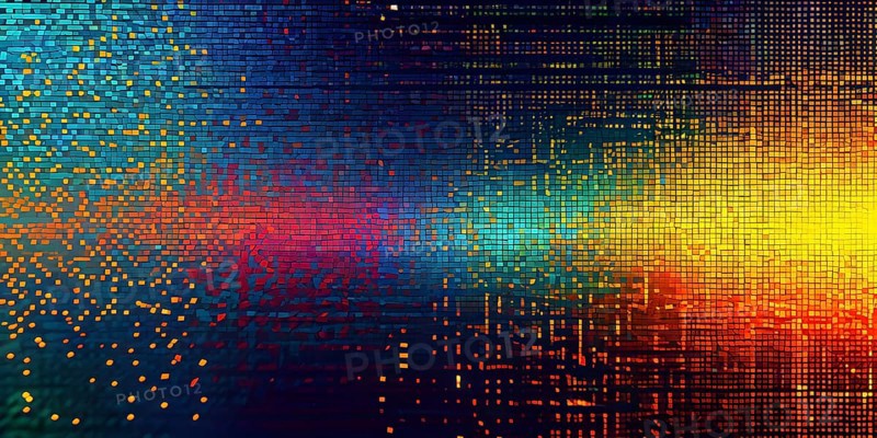 Abstract 3d pixel art technology themed pattern featuring random mosaic in vibrant hues, AI generated