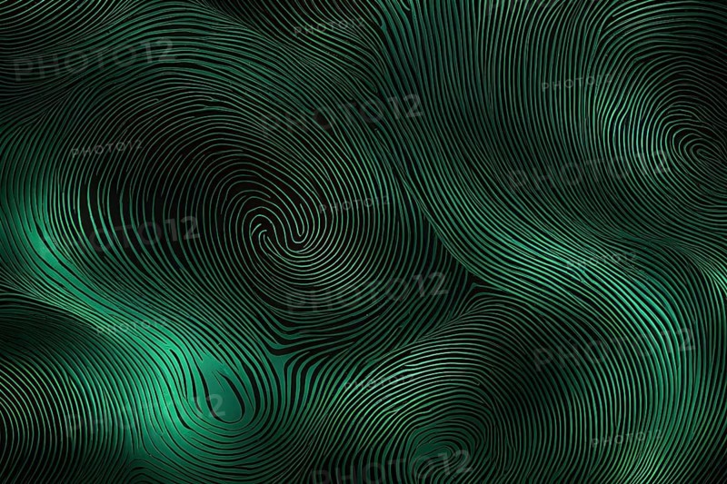 Fingerprint background dominated by swirl patterns in green hues, AI generated