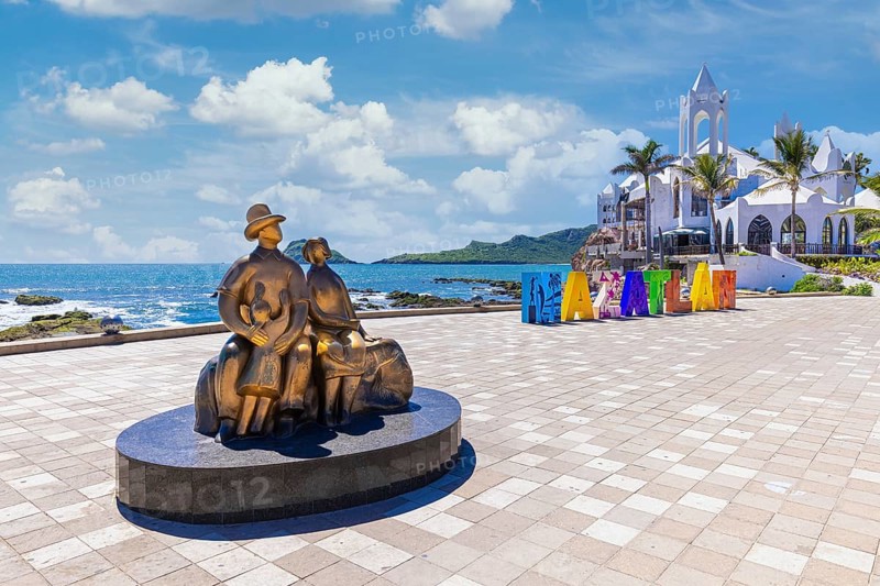 Mazatlan, Mexico, 10 September, 2021: Big Mazatlan Letters at the entrance to Golden Zone (Zona Dorada), a famous touristic beach and resort zone in Mexico, Central America