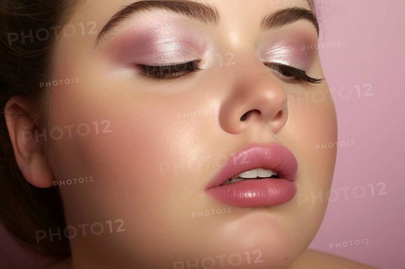 Clos eup of round face of curvy woman with glamourous makeup. KI generiert, generiert AI generated